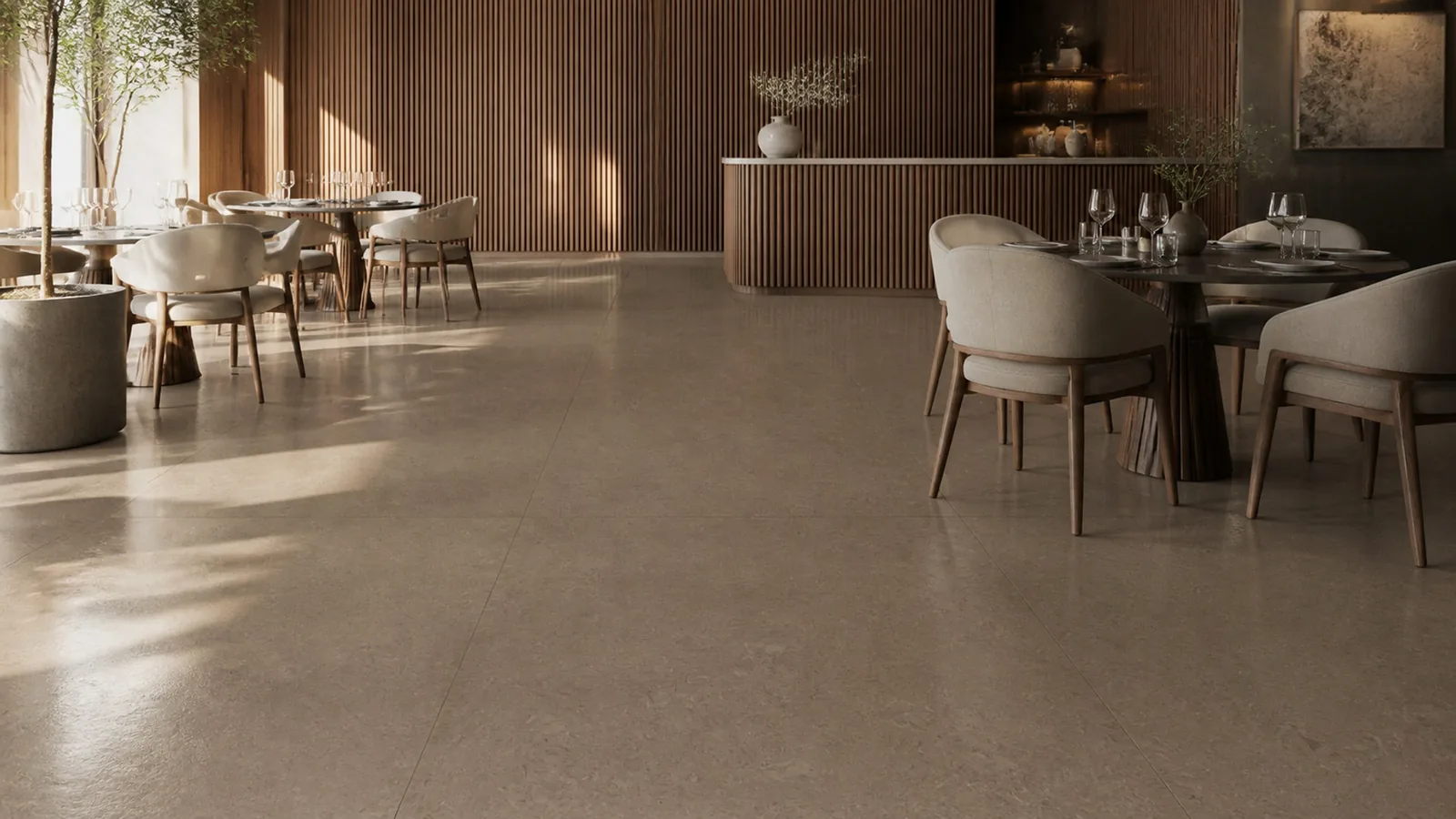 Brown Mocha Brown Subtle Fiber Vein Recycled Marble Sintered Stone Slabs for Restaurant Floors thumbnail 5