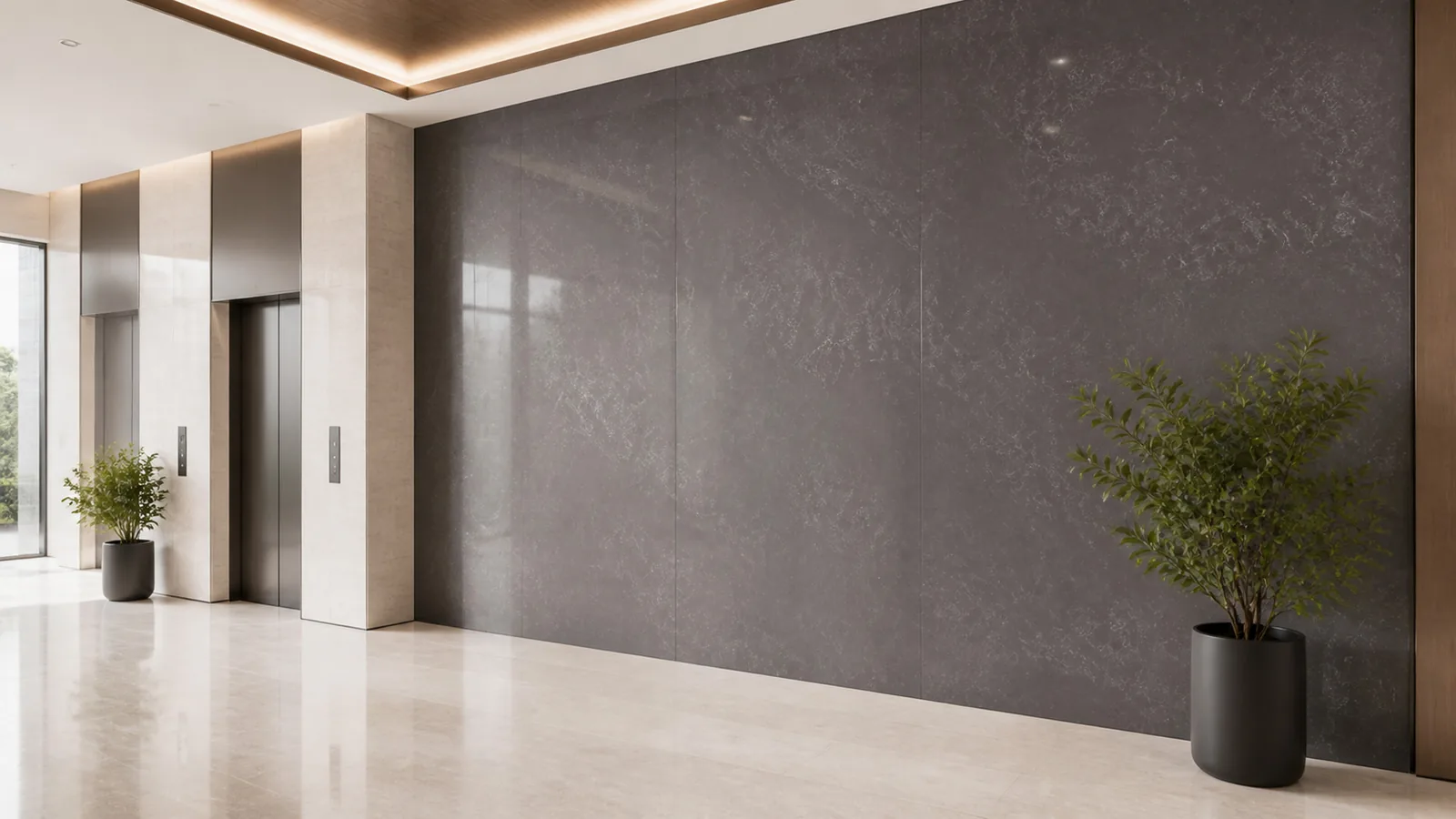 Grey Charcoal Gray Fine Swirl Vein Recycled Marble Sintered Stone Slabs for Elevator Lobby Walls thumbnail 3