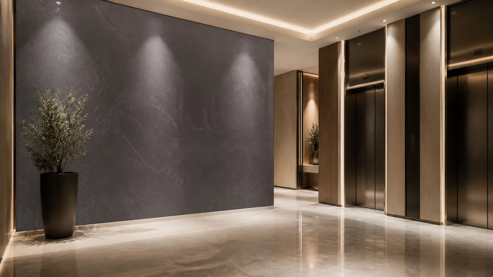 Grey Charcoal Gray Fine Swirl Vein Recycled Marble Sintered Stone Slabs for Elevator Lobby Walls thumbnail 4