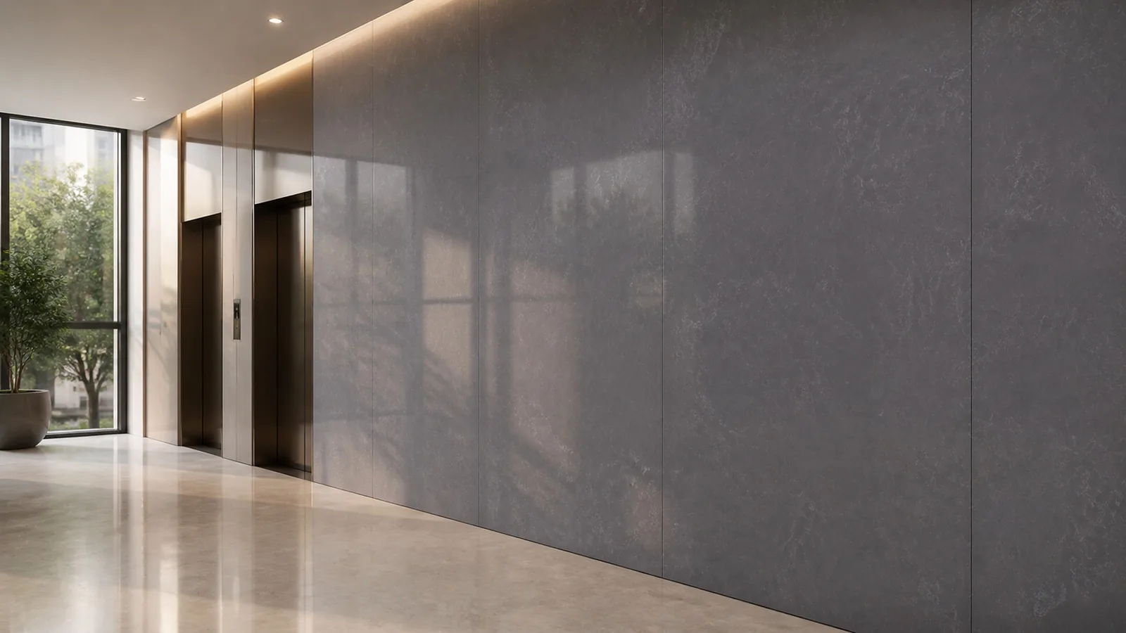 Grey Charcoal Gray Fine Swirl Vein Recycled Marble Sintered Stone Slabs for Elevator Lobby Walls thumbnail 5
