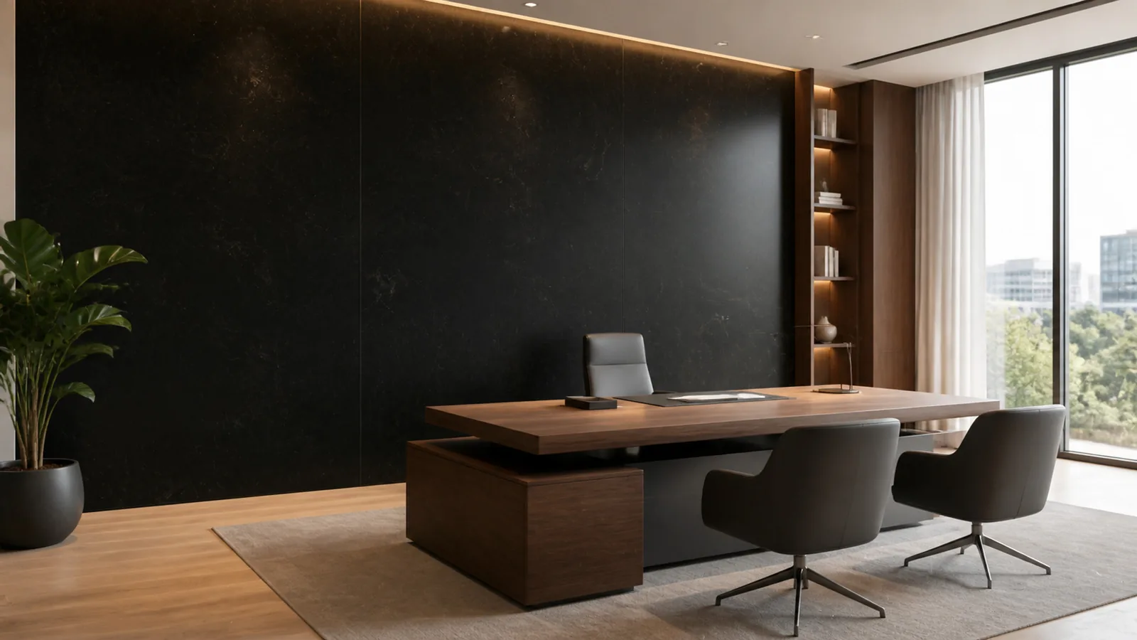 Black Midnight Black Soft Cloud Vein Recycled Marble Sintered Stone Slabs for Executive Office Walls thumbnail 3