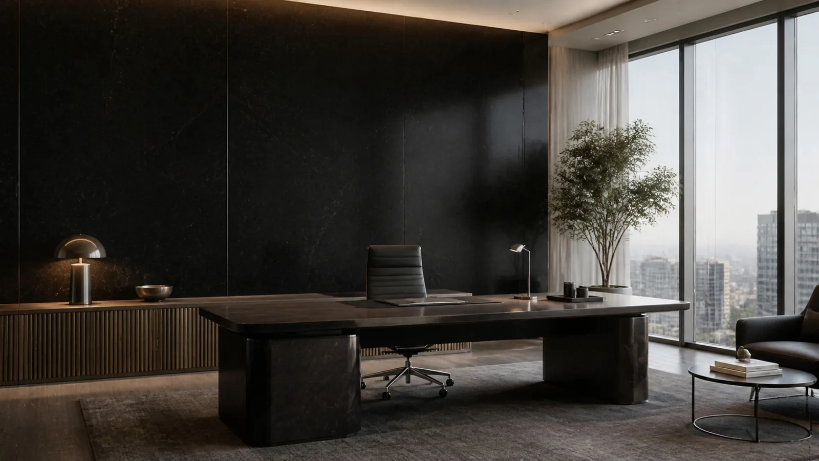 Black Midnight Black Soft Cloud Vein Recycled Marble Sintered Stone Slabs for Executive Office Walls thumbnail 5