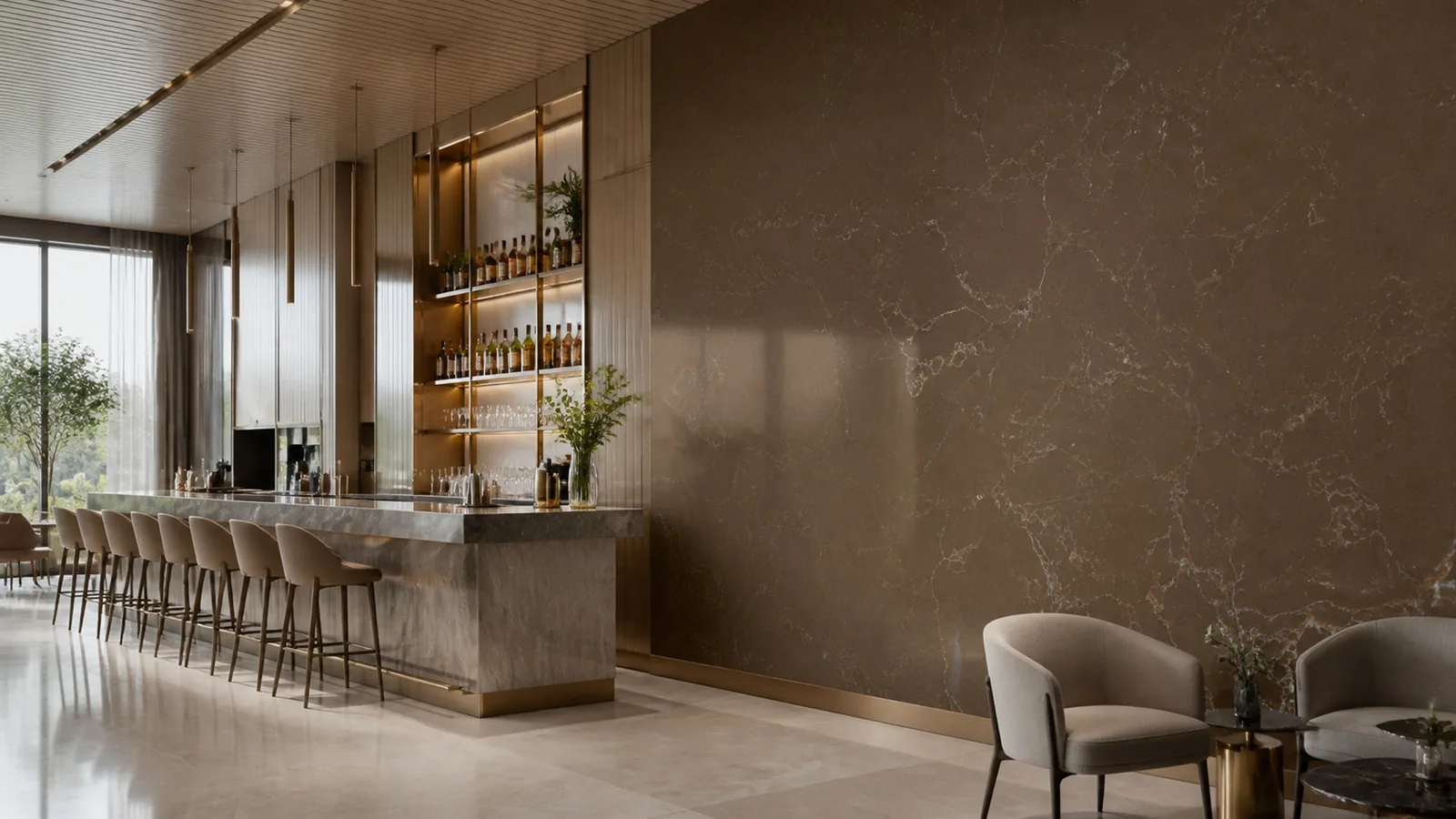 Brown Chocolate Brown Silver Web Vein Recycled Marble Sintered Stone Slabs for Hotel Bar Walls thumbnail 3