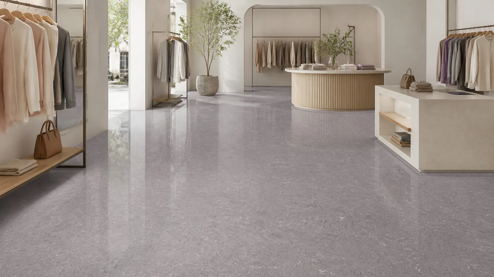 Lilac Lavender Gray Feathered Grain Pattern Recycled Marble Sintered Stone Slabs for Boutique Floors thumbnail 3