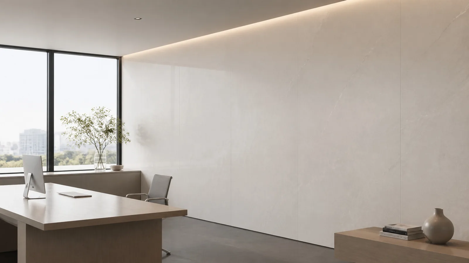 Grey Mist Gray Subtle Cloud Vein Recycled Marble Sintered Stone Slabs for Minimalist Office Walls thumbnail 5