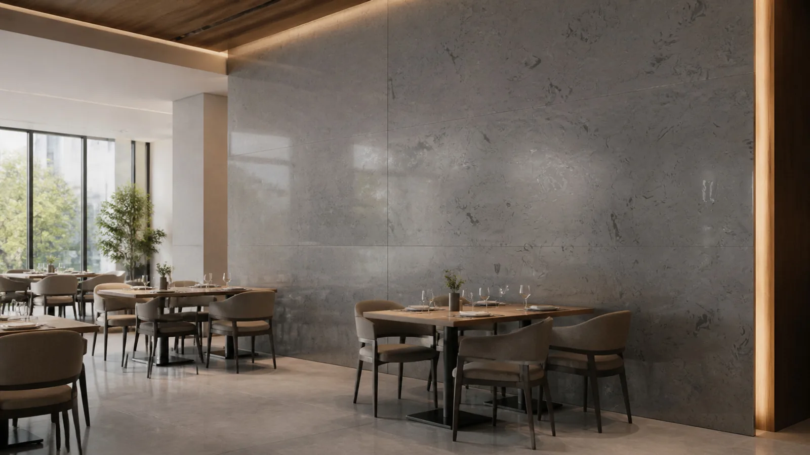 Brown Dark Taupe Organic Fossil Pattern Recycled Marble Sintered Stone Slabs for Restaurant Walls thumbnail 3