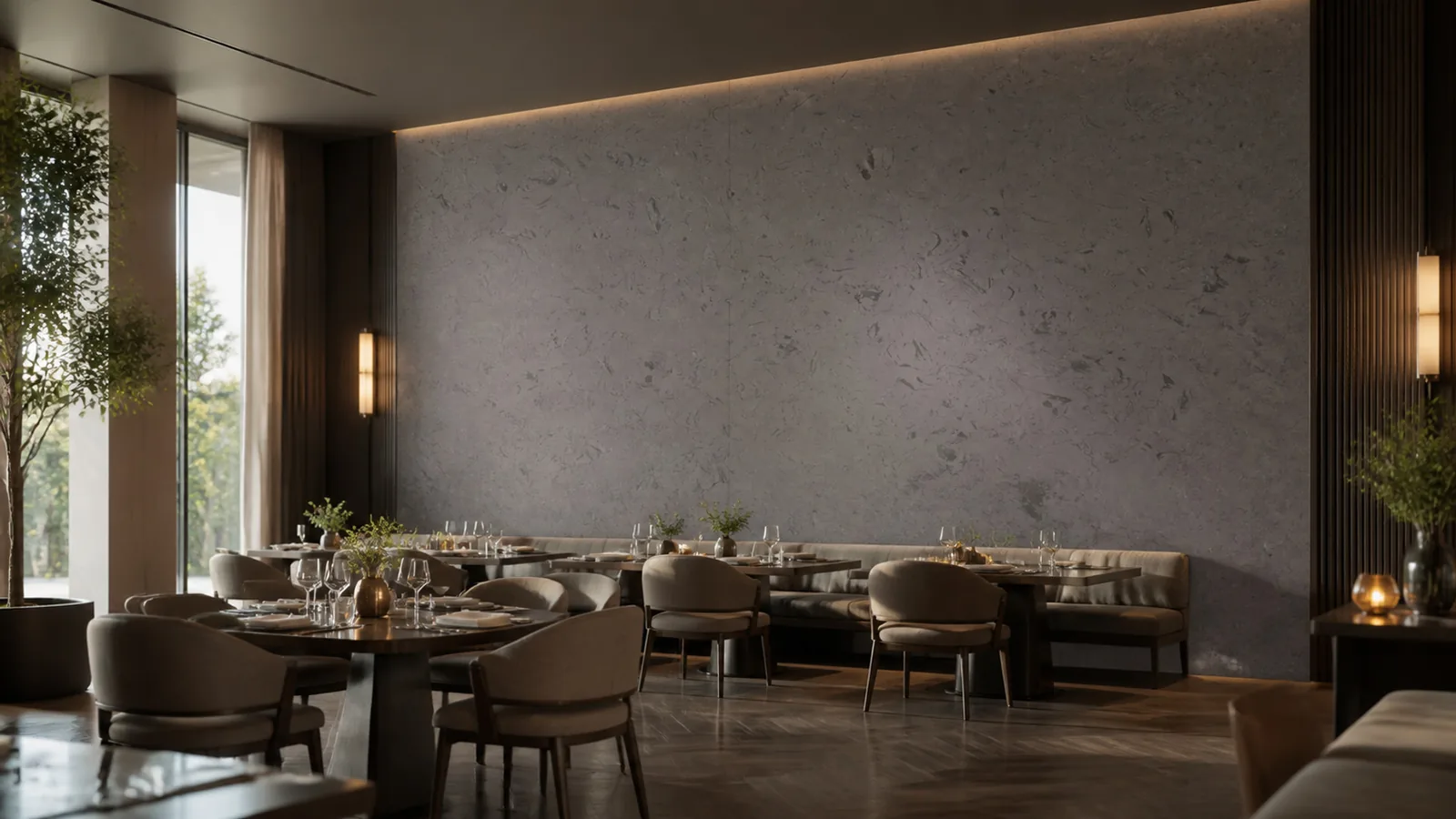 Brown Dark Taupe Organic Fossil Pattern Recycled Marble Sintered Stone Slabs for Restaurant Walls thumbnail 4