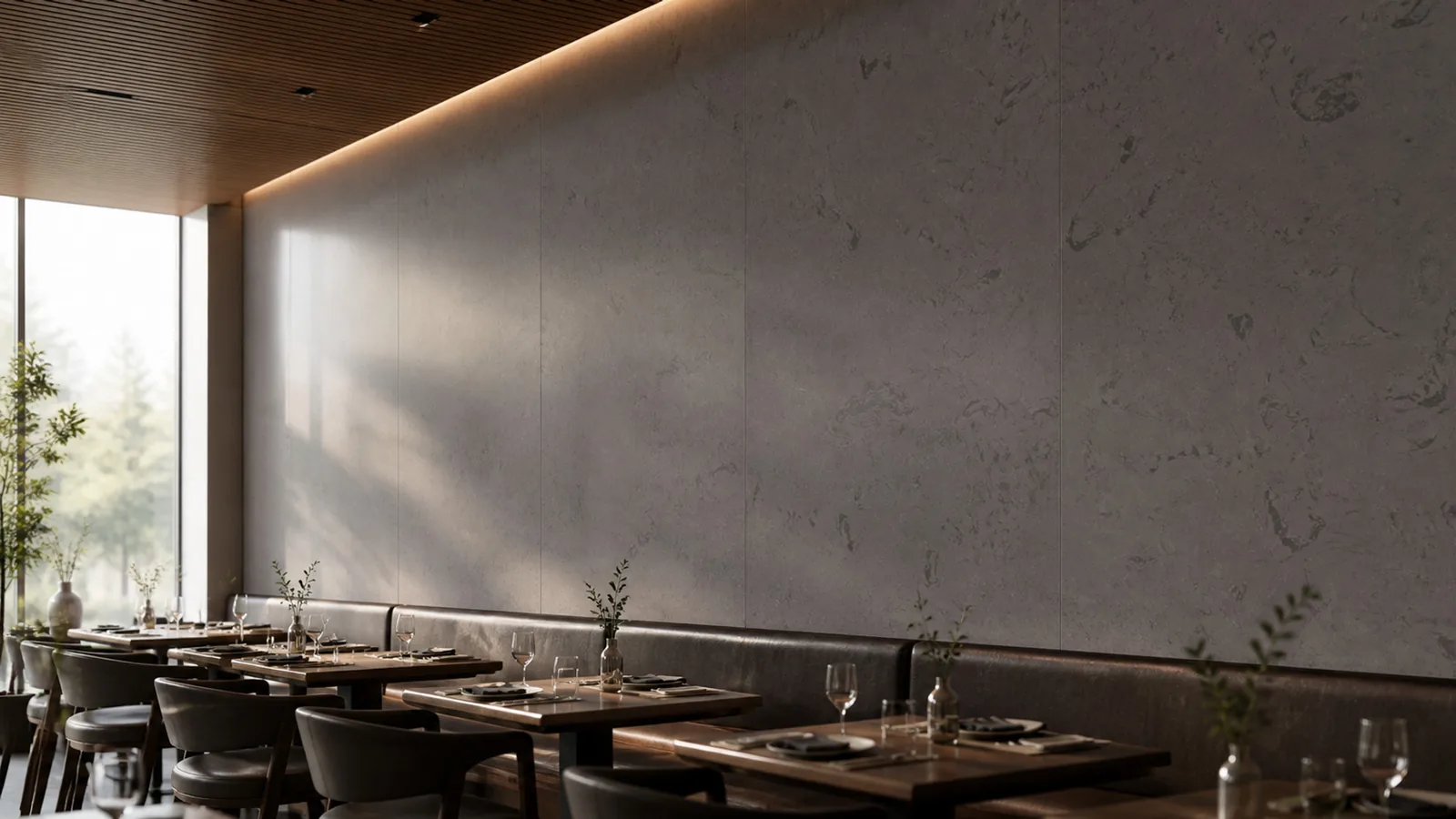 Brown Dark Taupe Organic Fossil Pattern Recycled Marble Sintered Stone Slabs for Restaurant Walls thumbnail 5