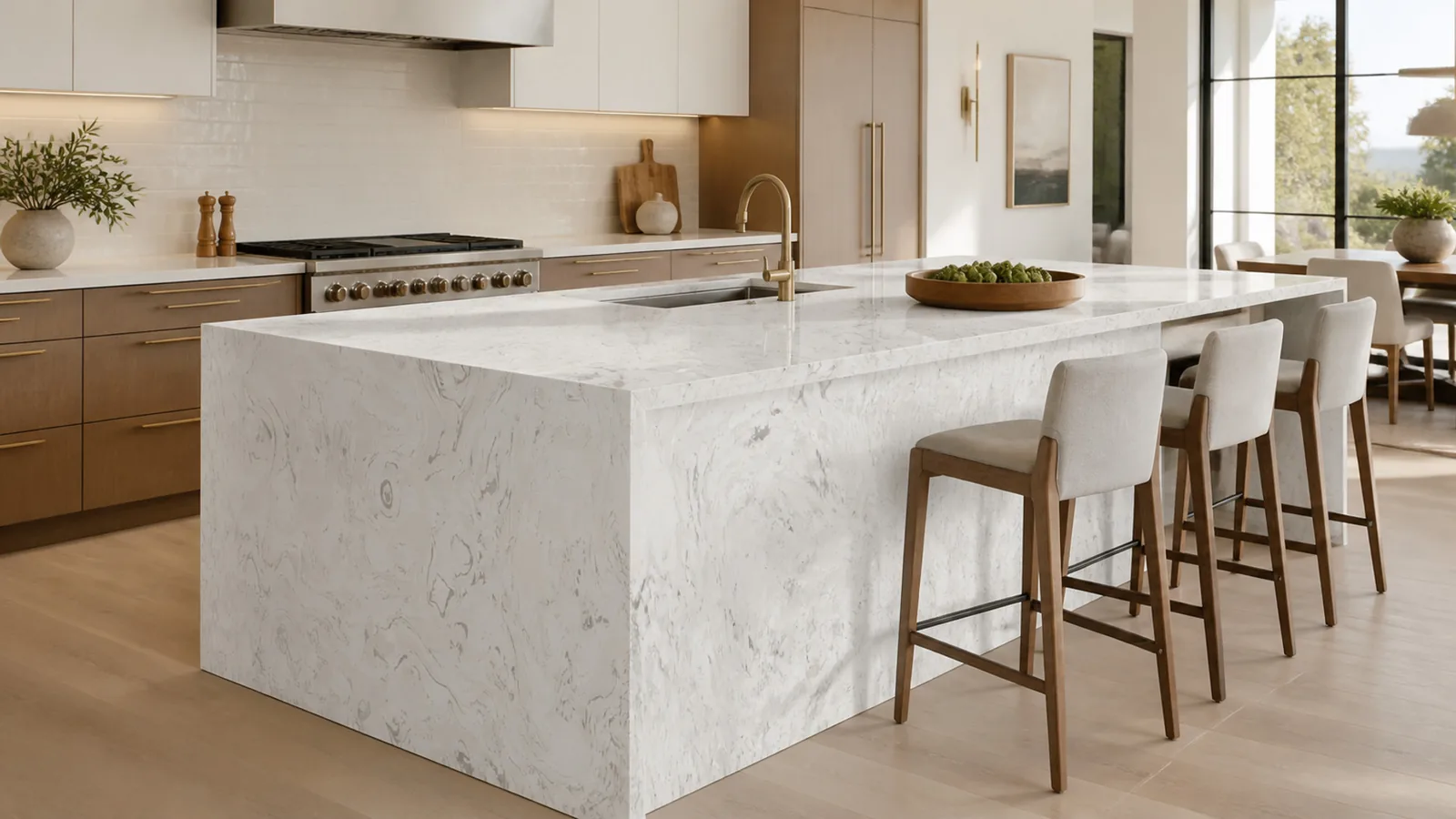 Whte Fish Belly White Flowing Gray Vein Recycled Marble Sintered Stone Slabs for   Kitchen Islands thumbnail 3