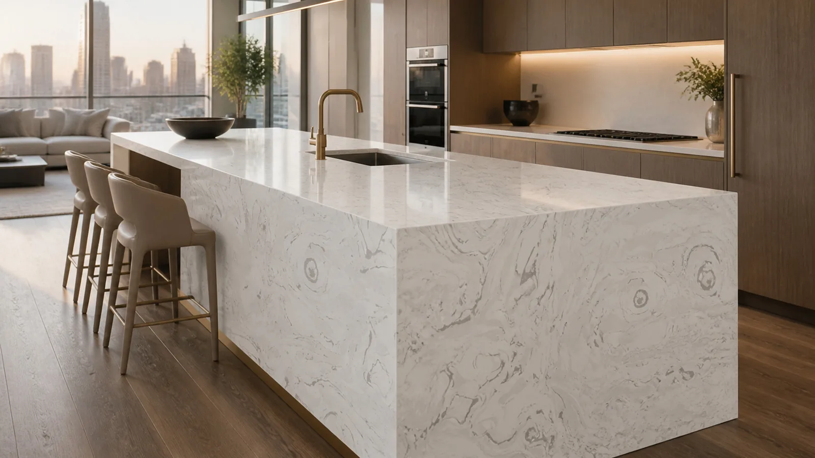 Whte Fish Belly White Flowing Gray Vein Recycled Marble Sintered Stone Slabs for   Kitchen Islands thumbnail 4