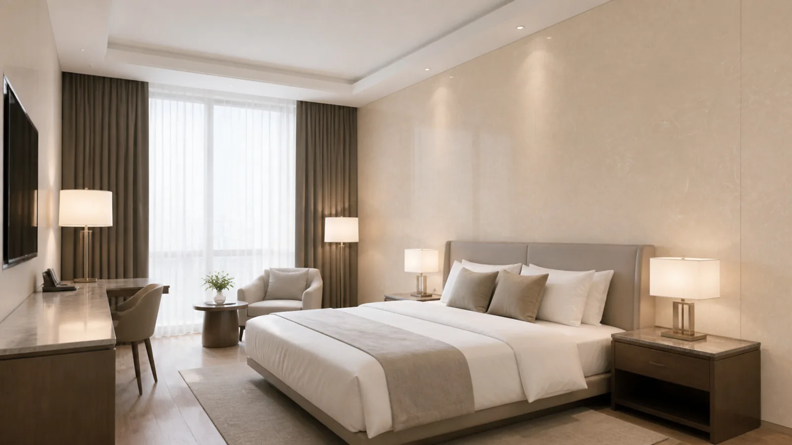 Beige Natural Beige Soft Wispy Vein Recycled Marble Sintered Stone Slabs for Hotel Guestroom Walls thumbnail 3
