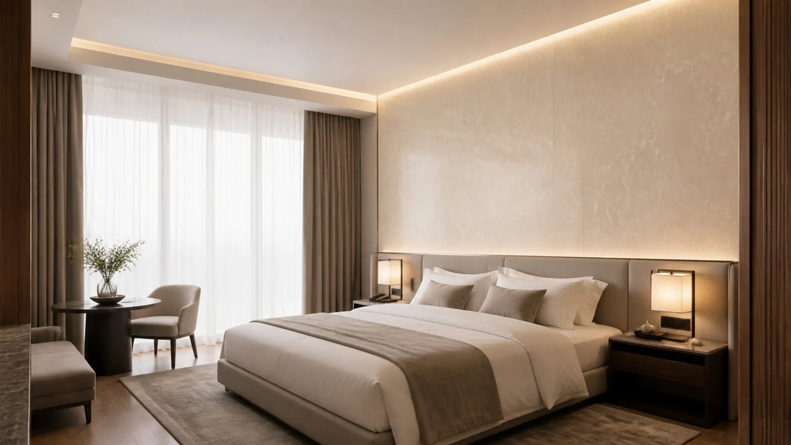 Beige Natural Beige Soft Wispy Vein Recycled Marble Sintered Stone Slabs for Hotel Guestroom Walls thumbnail 4