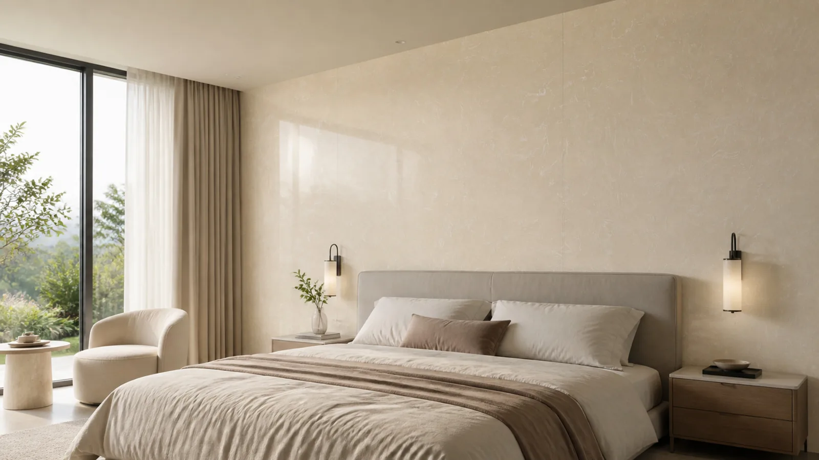 Beige Natural Beige Soft Wispy Vein Recycled Marble Sintered Stone Slabs for Hotel Guestroom Walls thumbnail 5