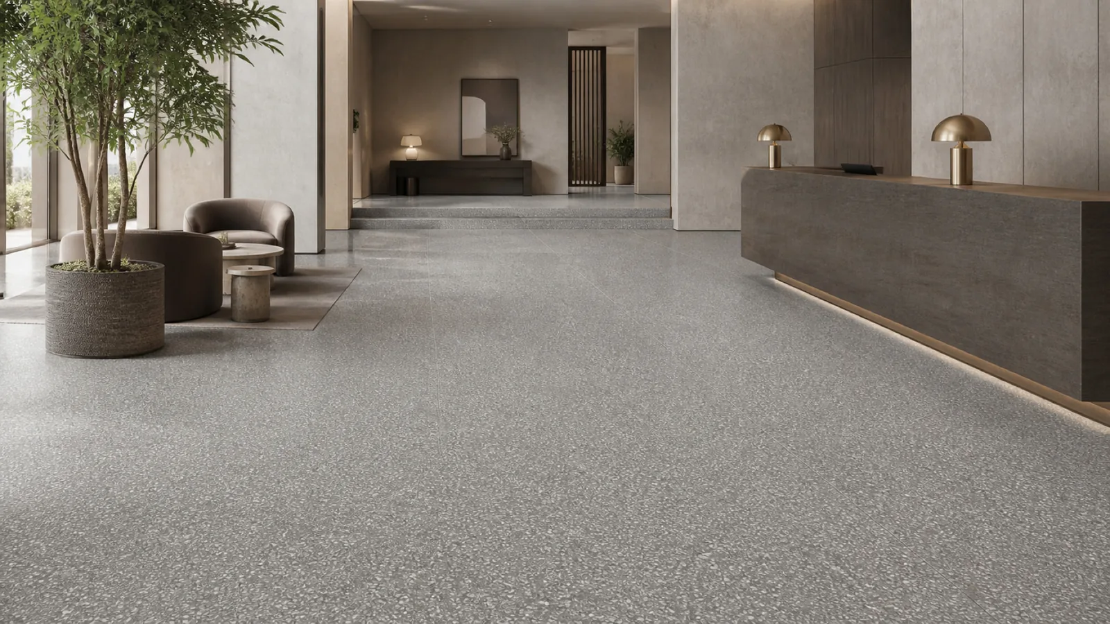 Grey Taupe White-Chip Speckled Sintered Stone Slab for Floors and Stairs thumbnail 3