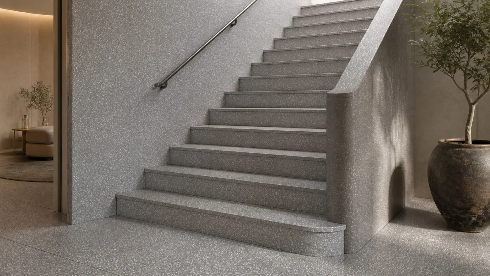 Grey Taupe White-Chip Speckled Sintered Stone Slab for Floors and Stairs thumbnail 4