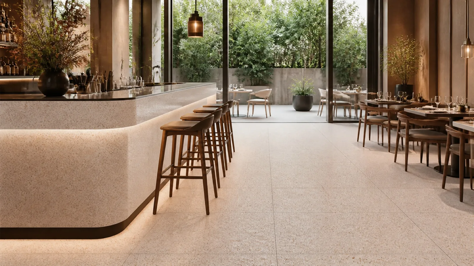 Rose  Blush Beige Fine Aggregate Sintered Stone Slab for Catering Spaces thumbnail 3