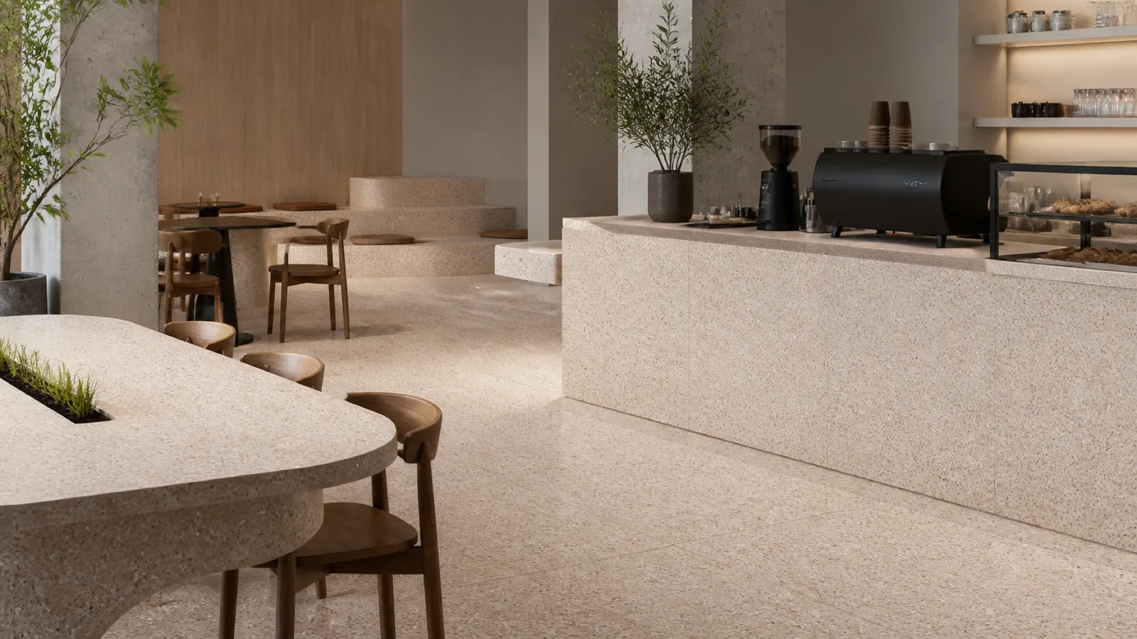 Rose  Blush Beige Fine Aggregate Sintered Stone Slab for Catering Spaces thumbnail 4