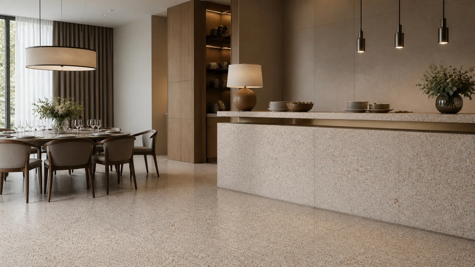 Rose  Blush Beige Fine Aggregate Sintered Stone Slab for Catering Spaces thumbnail 5
