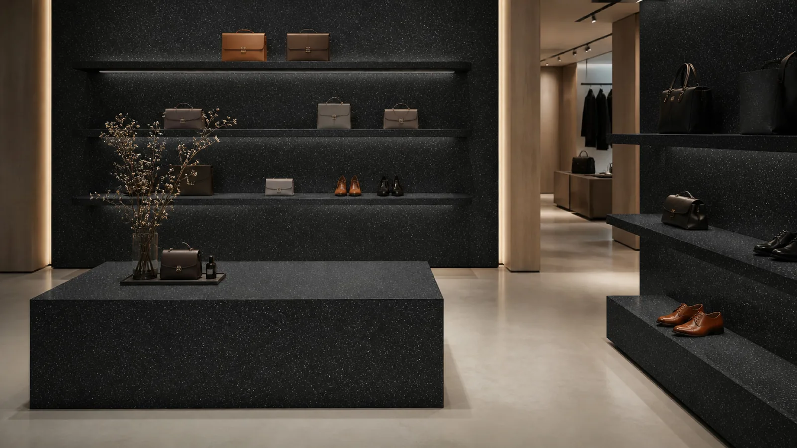 Black Jet Black Fine-Speckled Sintered Stone Slab for Shelves and Consoles thumbnail 3