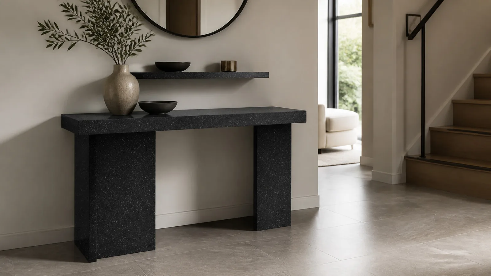 Black Jet Black Fine-Speckled Sintered Stone Slab for Shelves and Consoles thumbnail 4