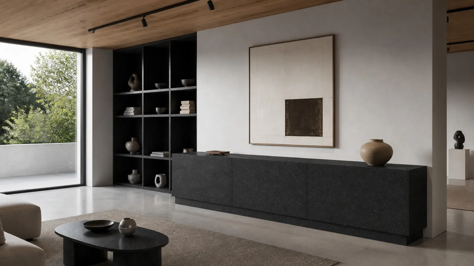 Black Jet Black Fine-Speckled Sintered Stone Slab for Shelves and Consoles thumbnail 5