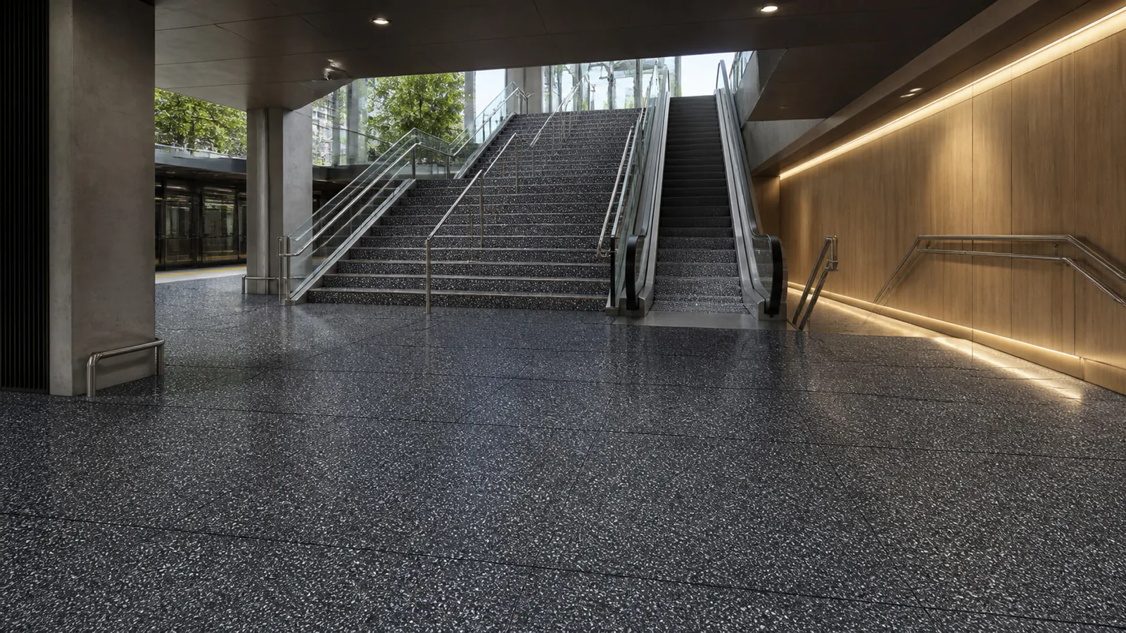 Black Deep Charcoal Dense White-Speckled Sintered Stone Slab for Floors and Stairs thumbnail 3