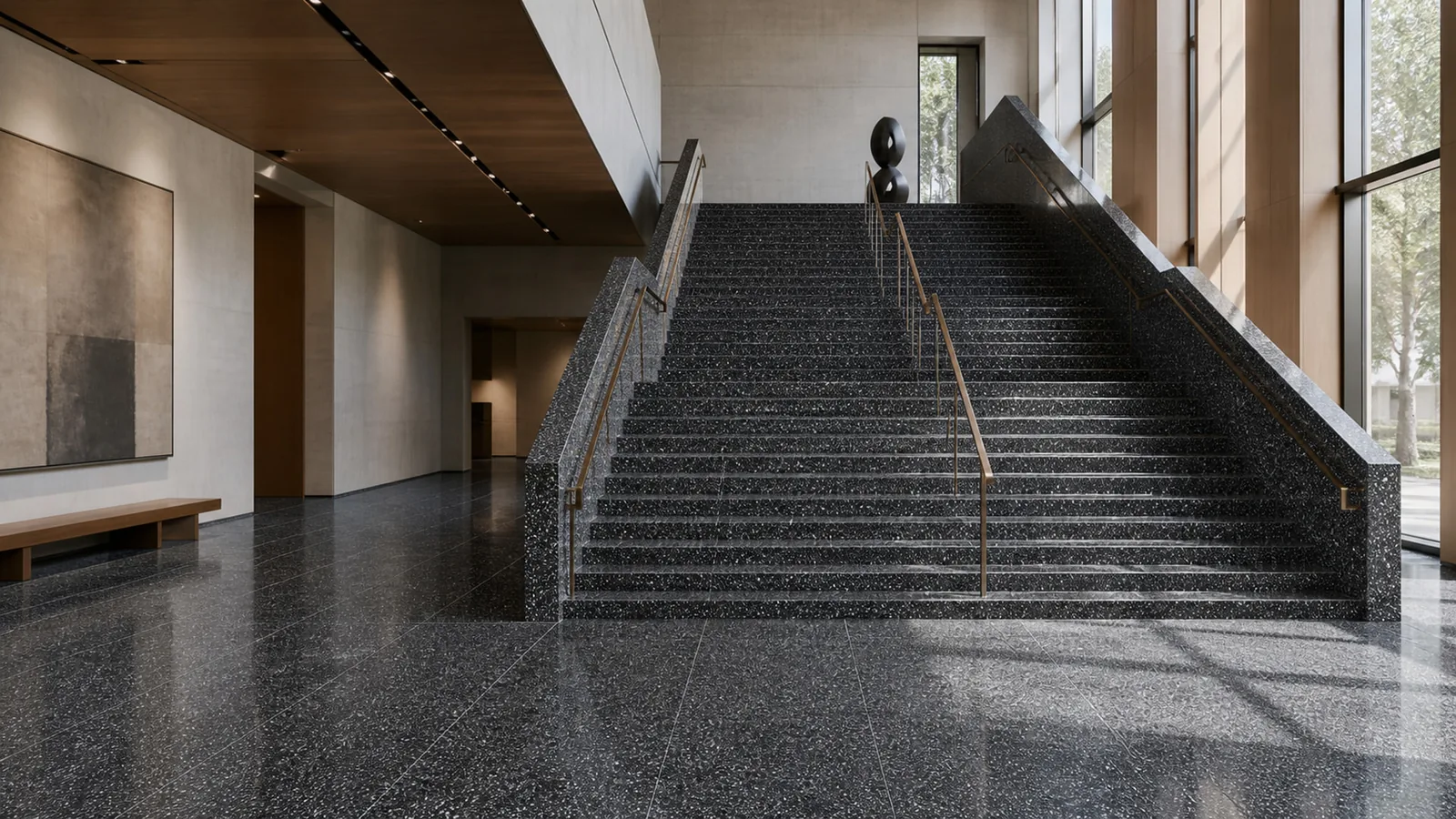 Black Deep Charcoal Dense White-Speckled Sintered Stone Slab for Floors and Stairs thumbnail 5