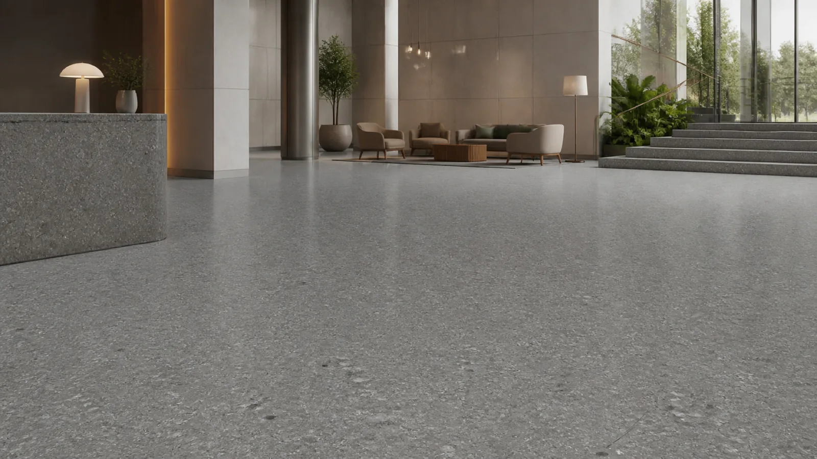 Grey Medium Gray Pebble-Chip Sintered Stone Slab for Floors and Stairs thumbnail 3