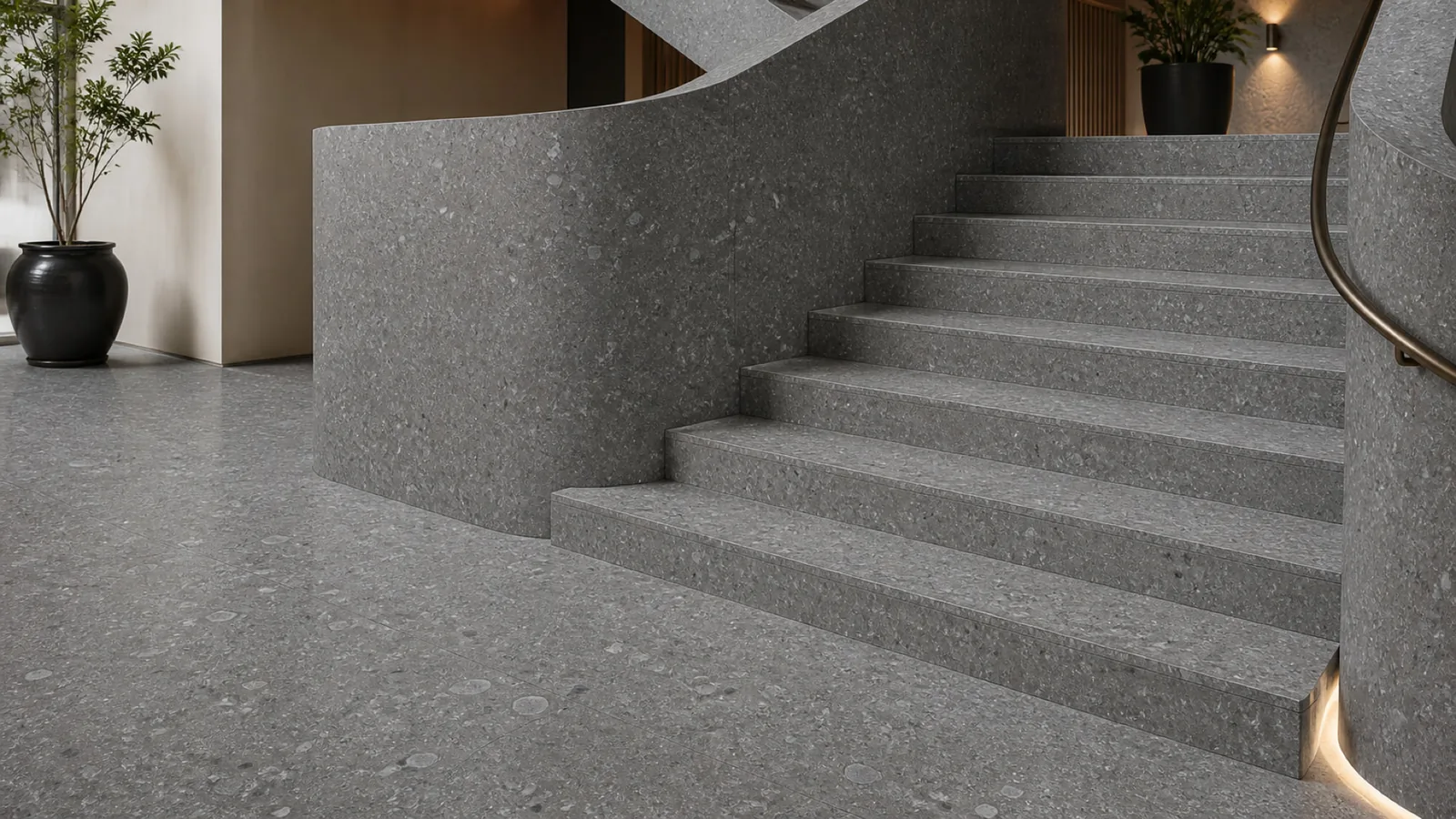 Grey Medium Gray Pebble-Chip Sintered Stone Slab for Floors and Stairs thumbnail 4