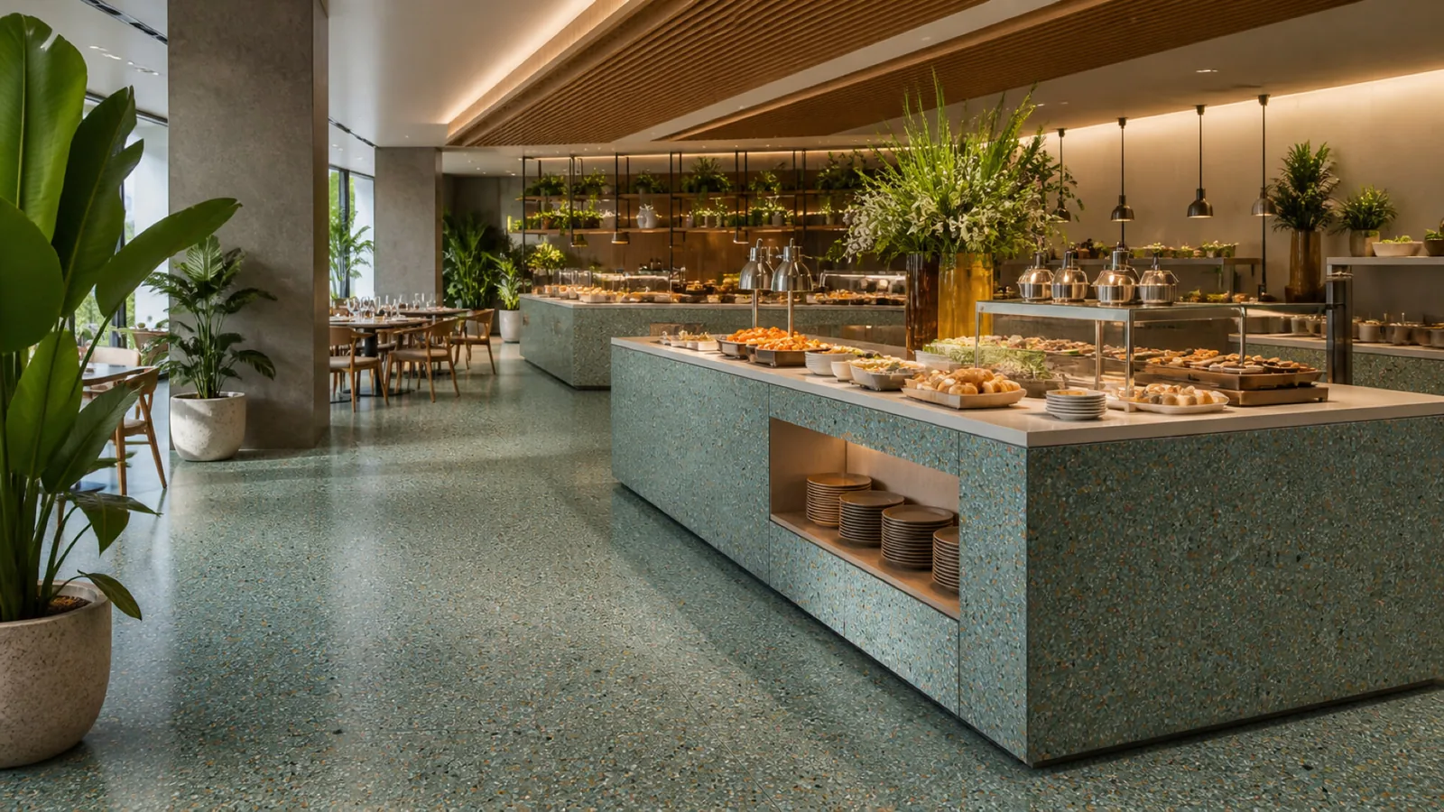 Green Teal Green Multicolor-Speckled Sintered Stone Slab for Catering Spaces thumbnail 5