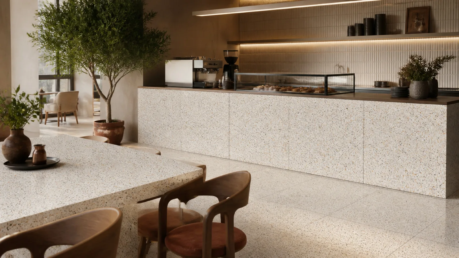 Beige Cream Fine Multicolor-Chip Sintered Stone Slab for Catering Spaces thumbnail 4