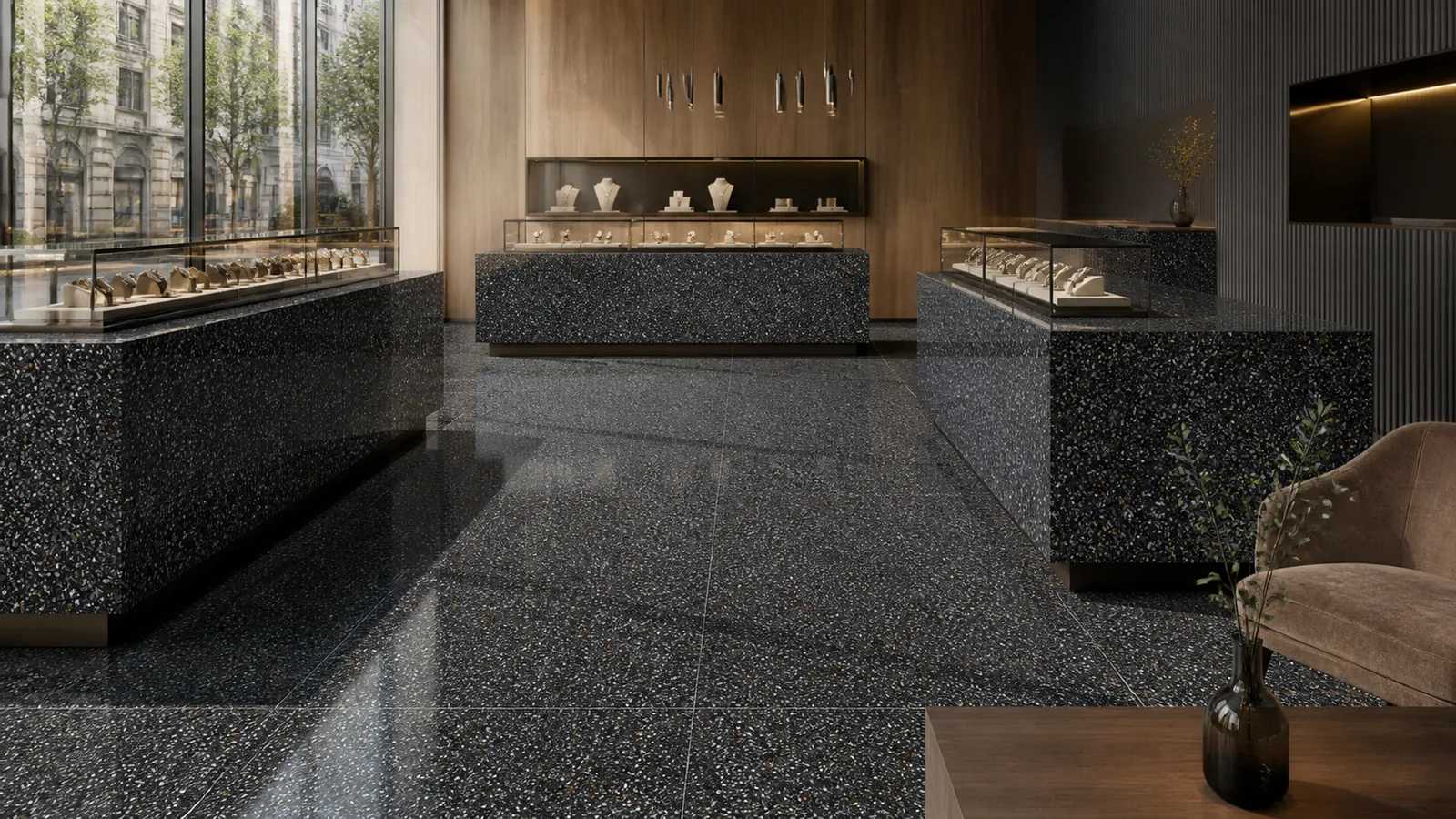 Black Midnight Black Dense Silver-Speckled Sintered Stone Slab for Business Spaces thumbnail 3