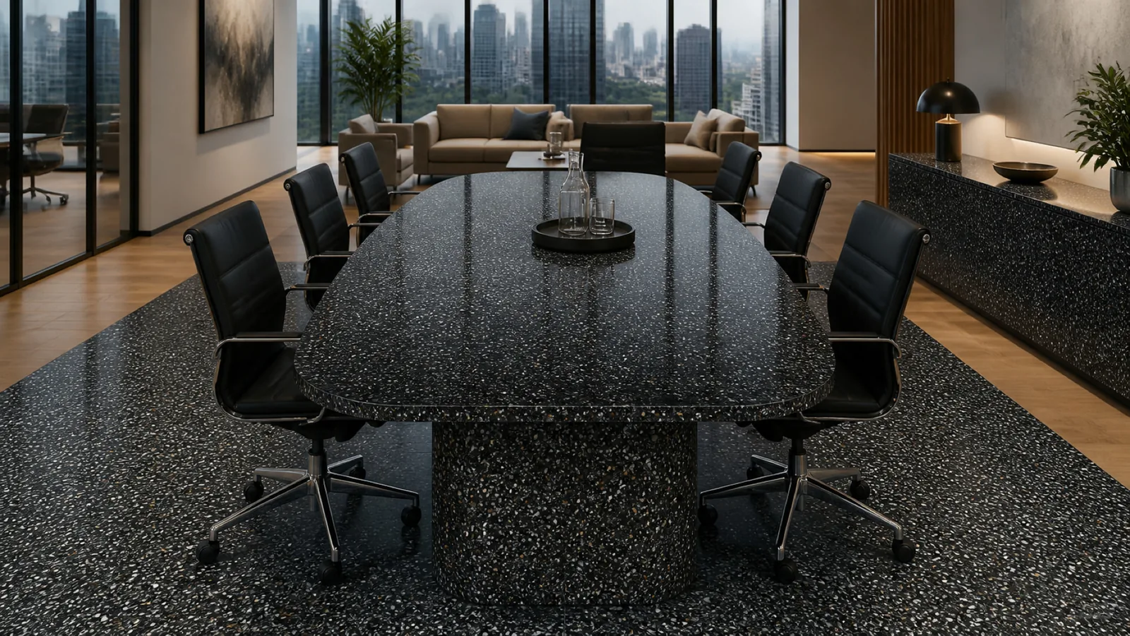 Black Midnight Black Dense Silver-Speckled Sintered Stone Slab for Business Spaces thumbnail 4