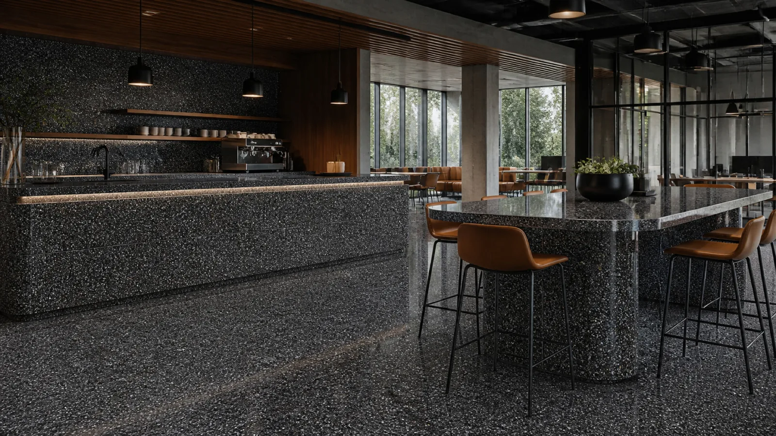 Black Midnight Black Dense Silver-Speckled Sintered Stone Slab for Business Spaces thumbnail 5