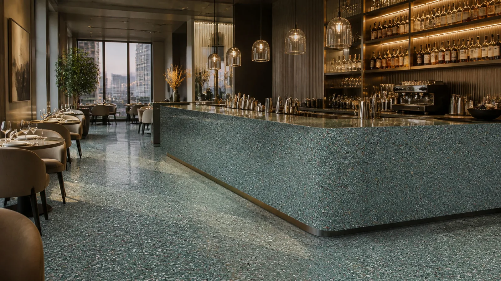 Green Sea Green Dense Multicolor-Speckled Sintered Stone Slab for Catering Spaces thumbnail 3