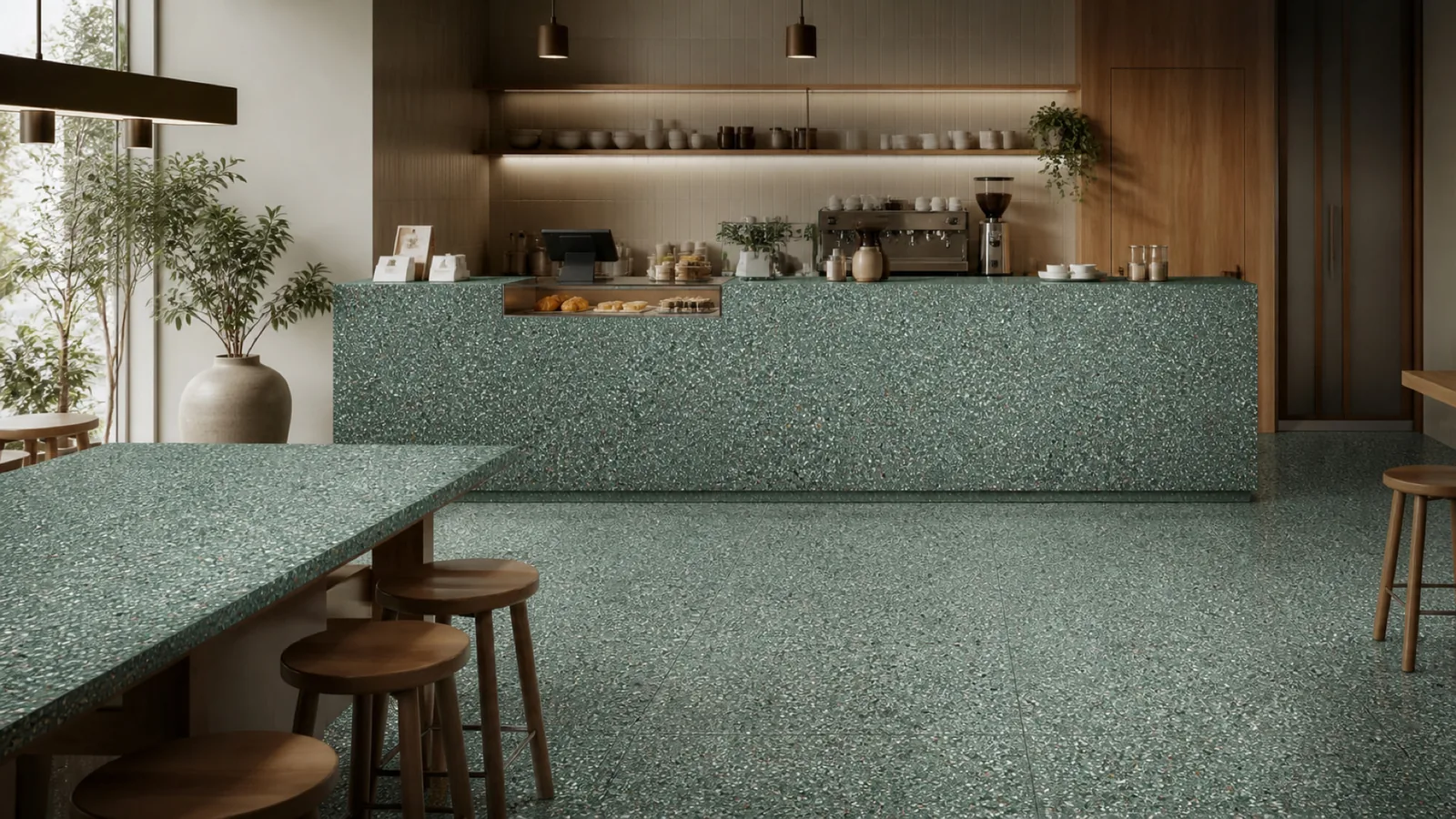 Green Sea Green Dense Multicolor-Speckled Sintered Stone Slab for Catering Spaces thumbnail 4