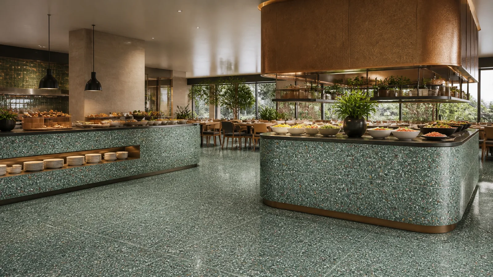Green Sea Green Dense Multicolor-Speckled Sintered Stone Slab for Catering Spaces thumbnail 5