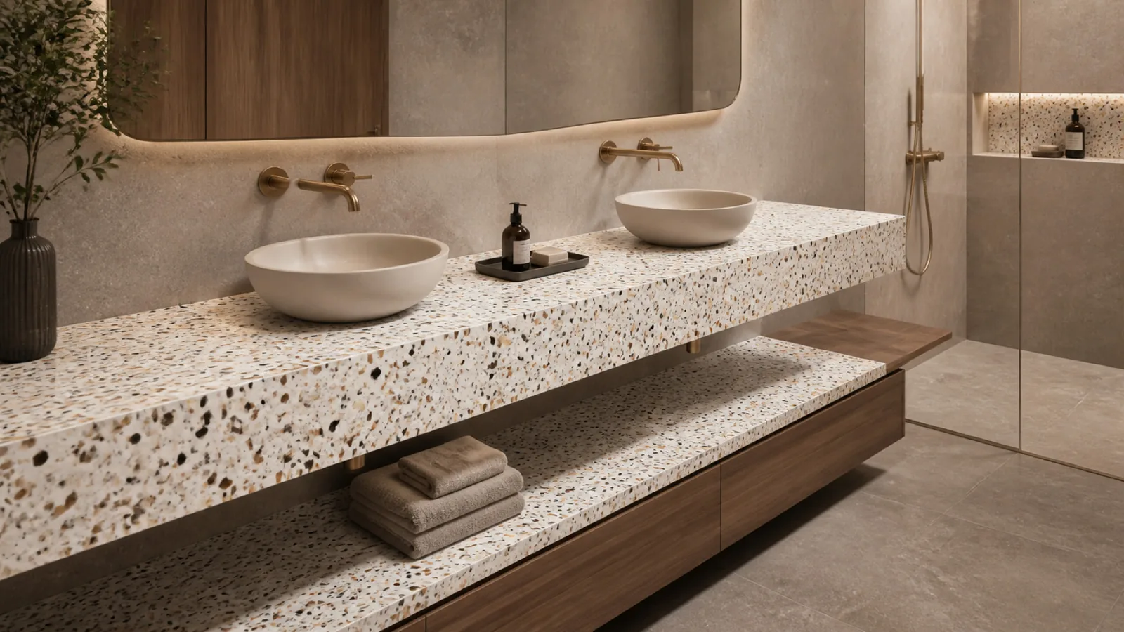 White Mixed Large-Chip Sintered Stone Slab for Furniture Countertops thumbnail 4