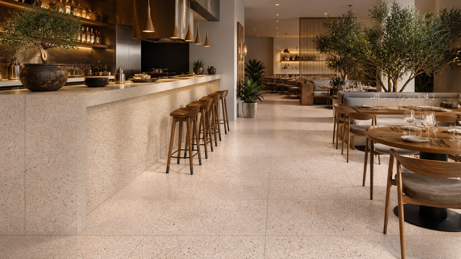 Pink Peach Beige Fine Multicolor-Speckled Sintered Stone Slab for Catering Spaces thumbnail 3