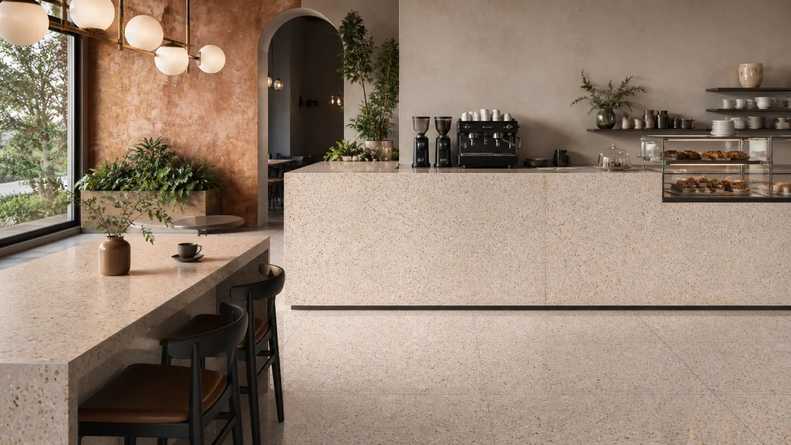 Pink Peach Beige Fine Multicolor-Speckled Sintered Stone Slab for Catering Spaces thumbnail 4