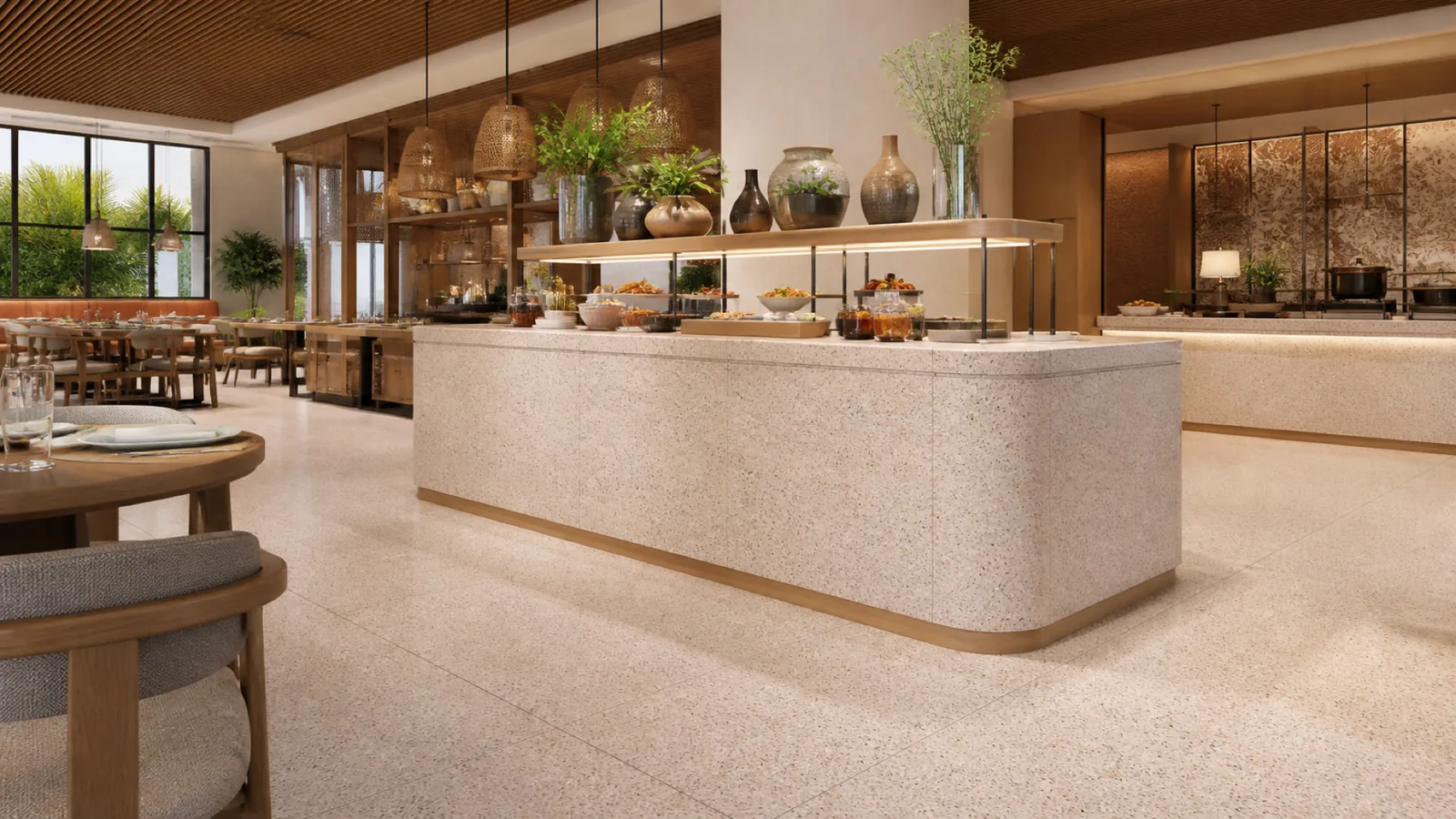 Pink Peach Beige Fine Multicolor-Speckled Sintered Stone Slab for Catering Spaces thumbnail 5