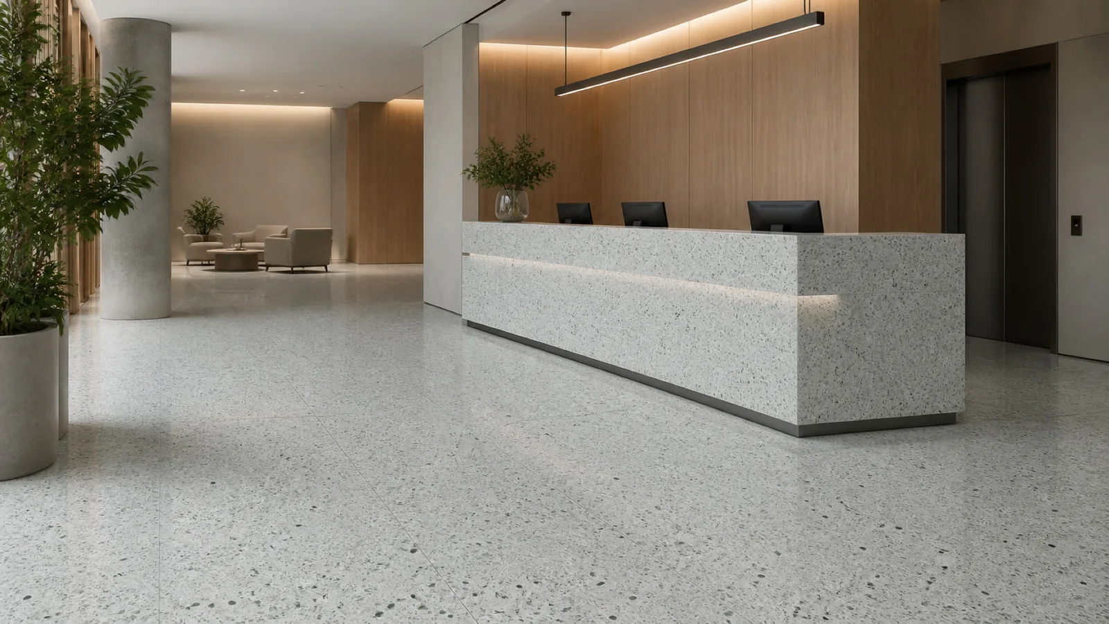 Green Sage Gray Medium-Stone-Chip Sintered Stone Slab for Business Spaces thumbnail 3