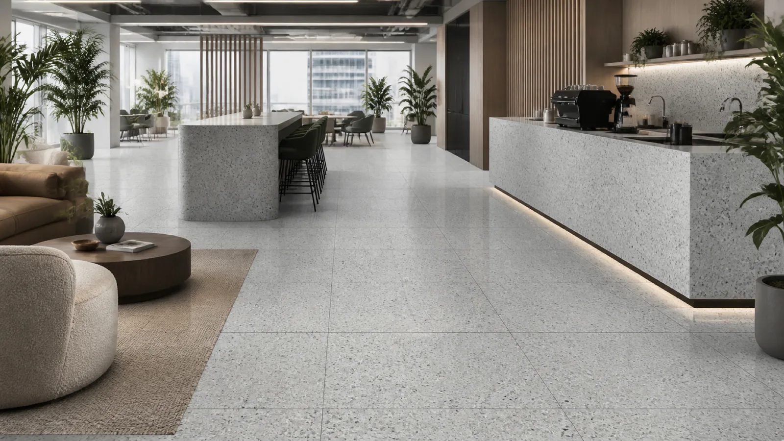 Green Sage Gray Medium-Stone-Chip Sintered Stone Slab for Business Spaces thumbnail 5