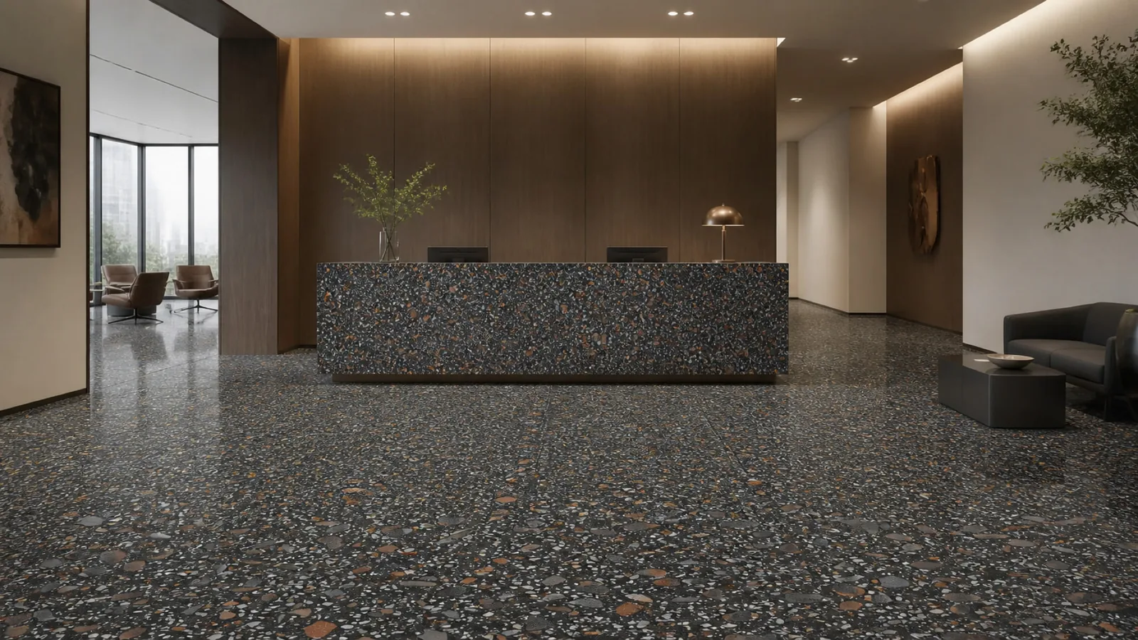 Black Charcoal Large Terracotta-Chip Sintered Stone Slab for Business Spaces thumbnail 3