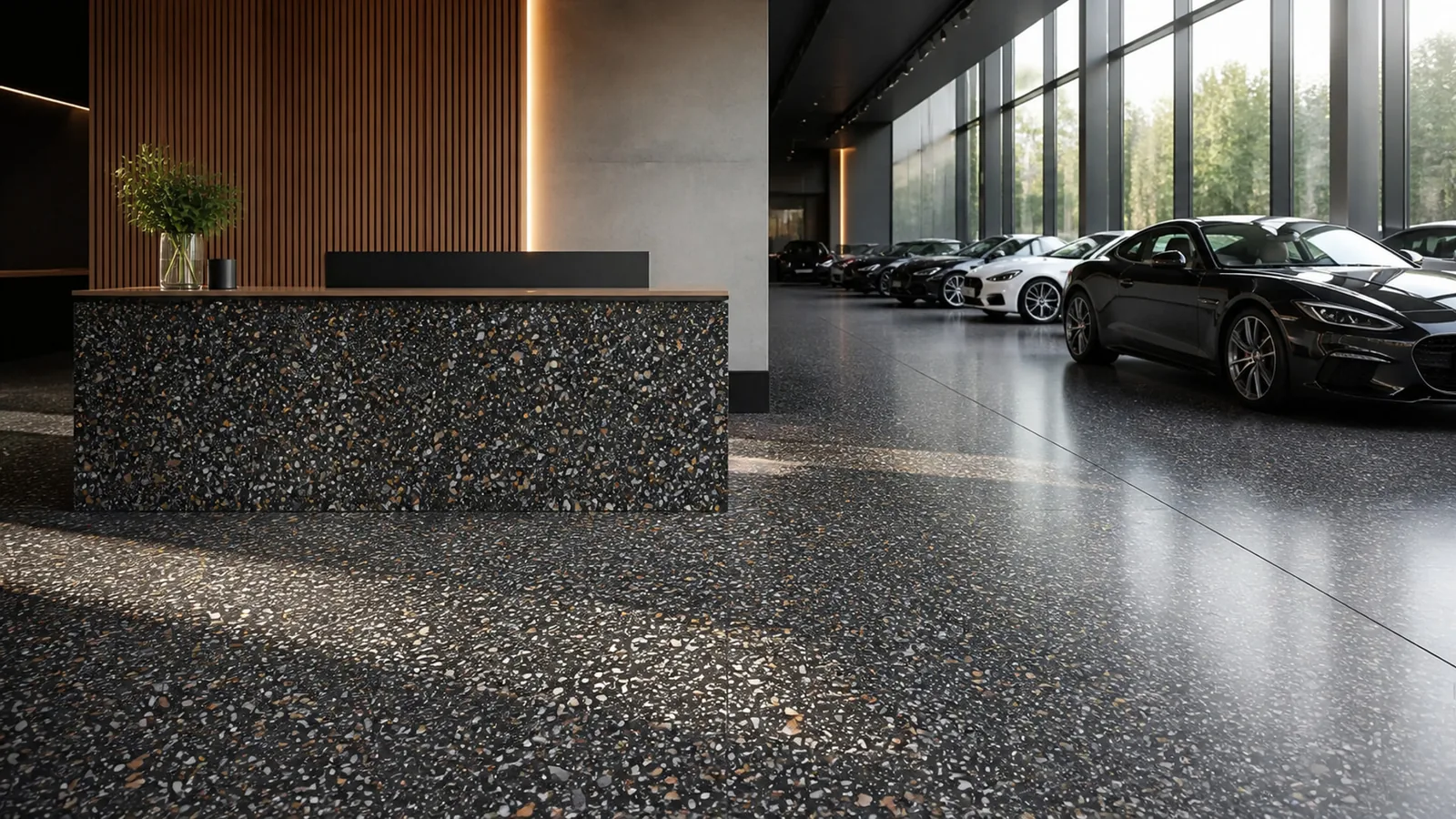 Black Charcoal Large Terracotta-Chip Sintered Stone Slab for Business Spaces thumbnail 4