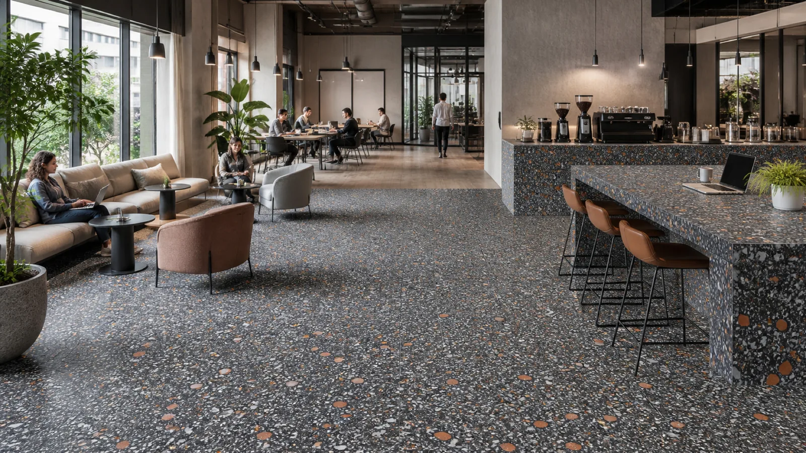 Black Charcoal Large Terracotta-Chip Sintered Stone Slab for Business Spaces thumbnail 5