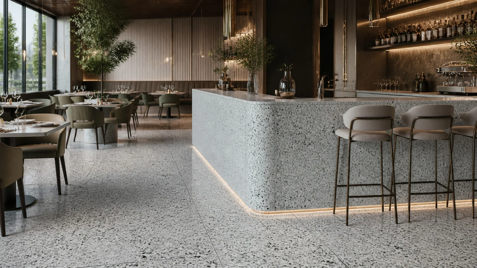 Green Pale Sage Large Mixed-Chip Sintered Stone Slab for Catering Spaces thumbnail 3