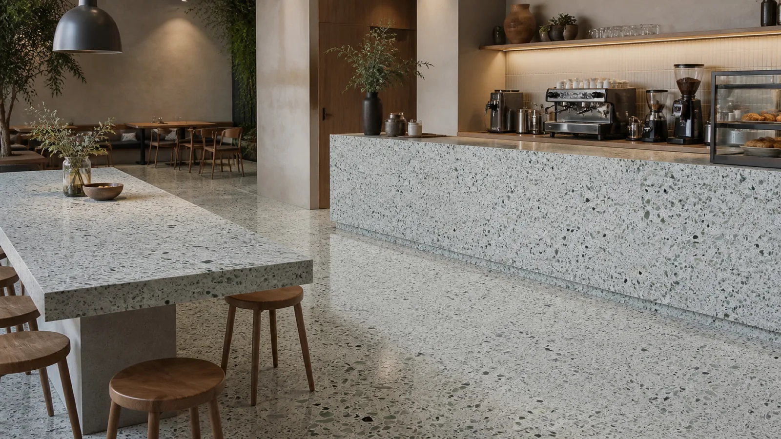 Green Pale Sage Large Mixed-Chip Sintered Stone Slab for Catering Spaces thumbnail 4