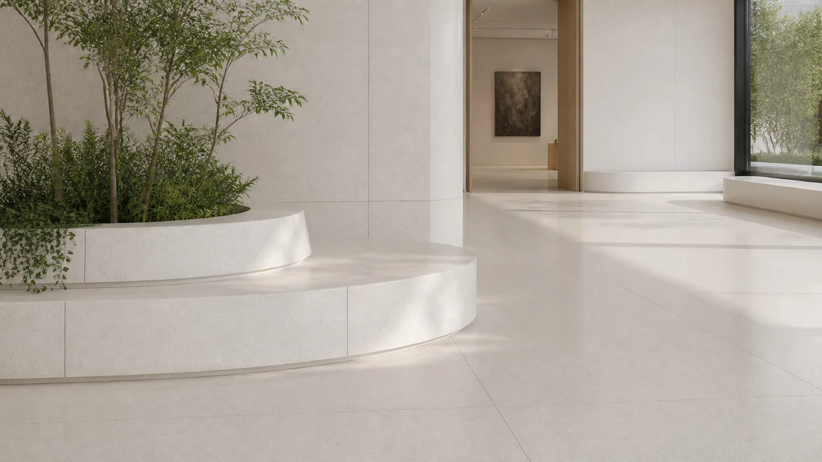 Semi White Off-White Minimal Fine-Grain Sintered Stone Slab for Irregular Surfaces thumbnail 4