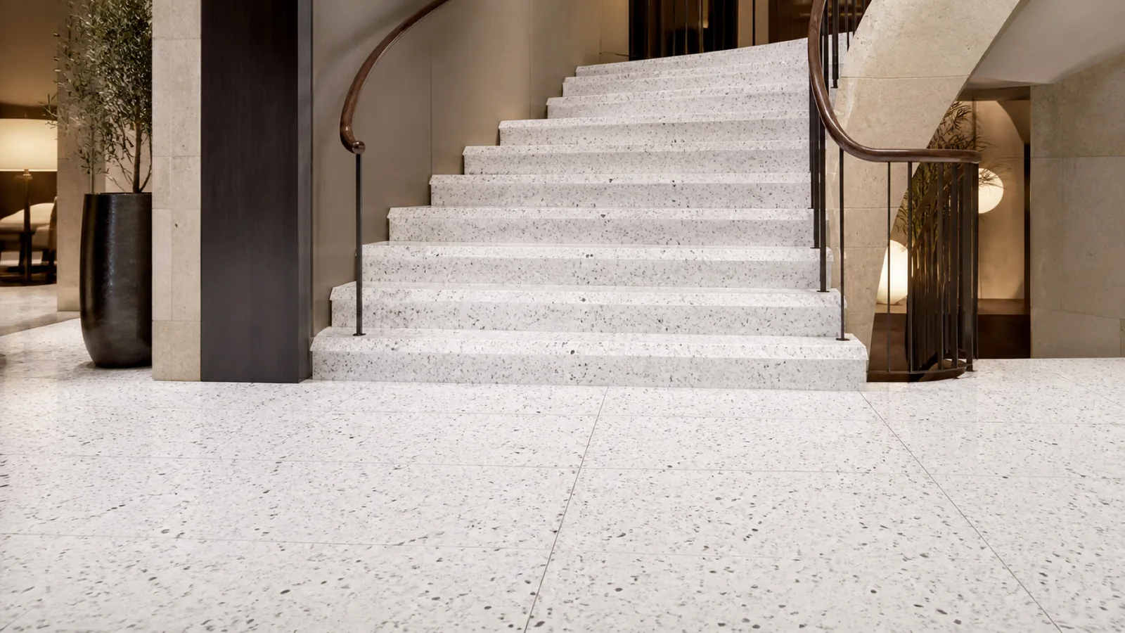White Medium Dark-Chip Sintered Stone Slab for Floors and Stairs thumbnail 4